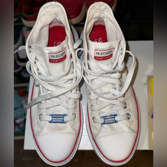 Skechers White and Red Court Classics Shoes - Picture 2 of 8